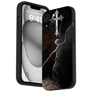 Straight Edge Cool Angel Cross Pattern Phone Case for iPhone 16 15 14 Pro Max 13 12 11 XR XS Plus Shockproof Full Camera Protection Durable slim Silicone Cover