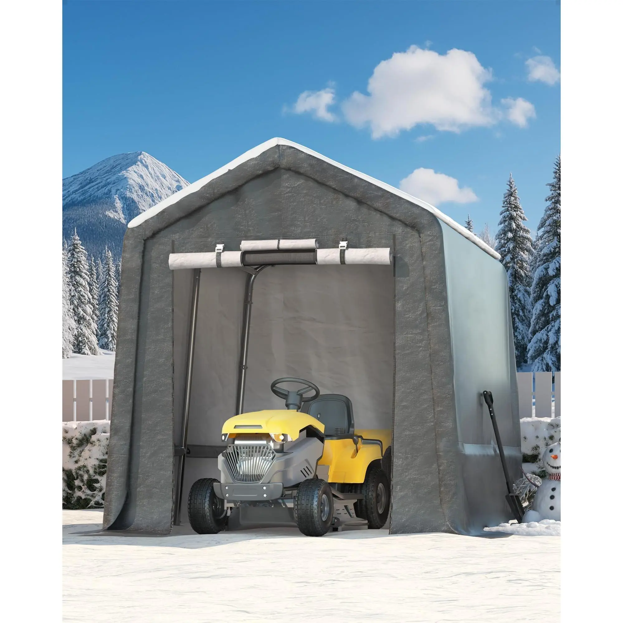 Garvee 7X10 FT Heavy-Duty Portable Outdoor Storage Shed, 240g Waterproof Carport Storage Shelter with Roll-Up Door  & Vent,UV-Resistant Canopy for Motorcycle, Bike, Lawn Mower & Tools