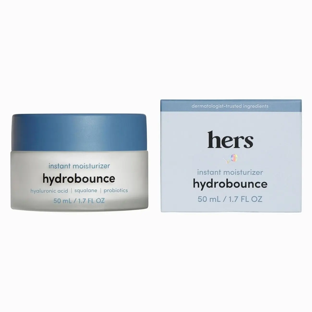 hers Hydrobounce Instant Moisturizer - Hyaluronic Acid, Squalane, & Probiotic Formula - Lightweight Daily Face Cream - Hydrating Vegan Facial Lotion – 1.7 Fl Oz