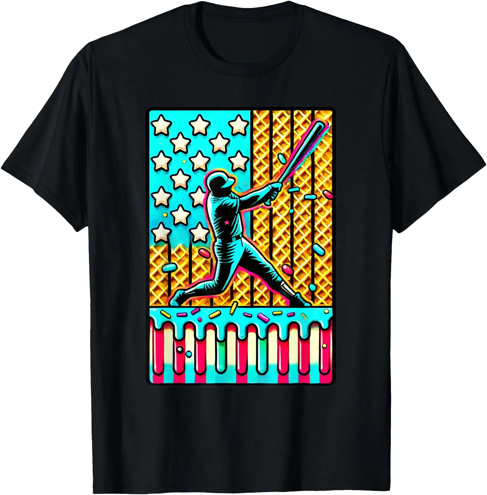 Ice Cream Drip Baseball Stuff Drip For Boys American Flag Unisex T-Shirt Cotton Menswear Man Classic