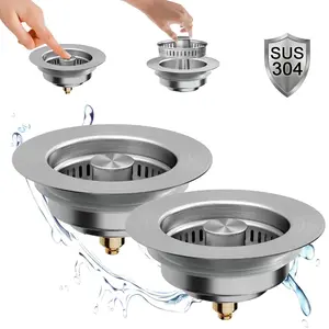 3-in-1 Kitchen Sink Drain Strainer Stopper, Stainless Steel Pop-Up Stopper Strainer Basket, Fits Standard 3.5-Inch Sink, Anti-Clogging, Odor-Resistant