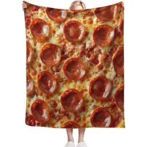 Pizza Print Throw Blanket Funny Soft Warm Flannel Blankets for Living Room Couch Bed Chair Sofa Dorm 50"x60"
