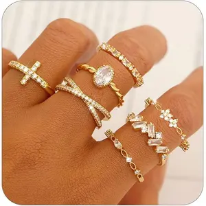 Gold Silver Rings For Women Non Tarnish Gold Plated Stackable Rings Wedding Engagement Bands Dainty 14K Gold Ring Simple Trendy Cubic Zirconia Thumb Stacking Ring Pack Size 4-11