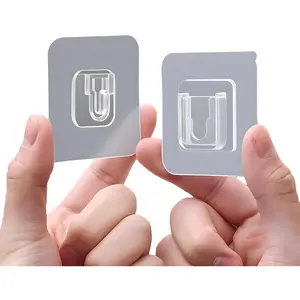 10 Pairs Clear Double-Sided Adhesive Wall Hooks - Mounted Door Hanger Kit - No Drill Sticker Hangers with Suction Cup for Bathroom, Kitchen