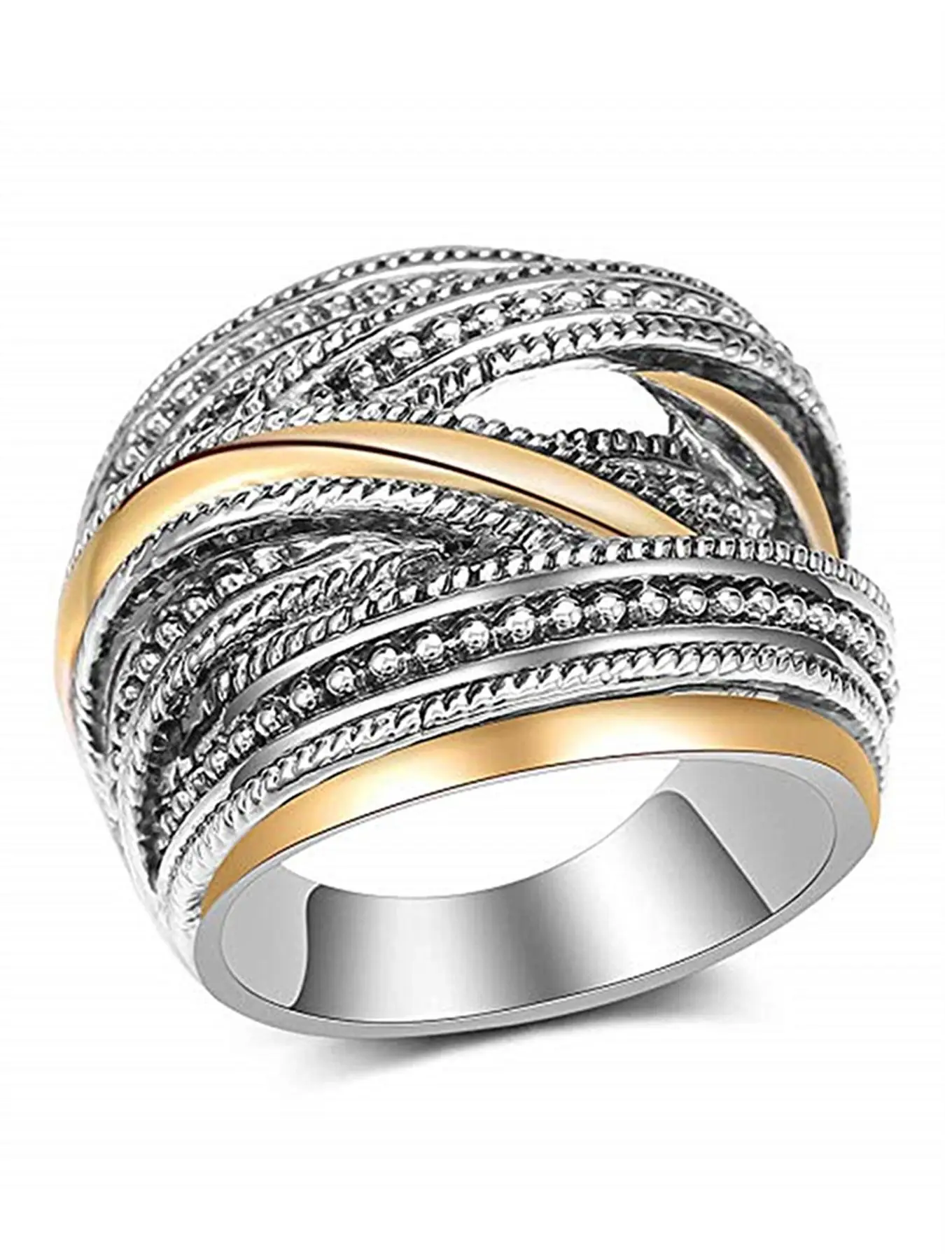 Fashion Criss Cross Design Ring, Rings for Women, Textured Metal Decor Ring for Women, Wedding Engagement Bridal Jewelry Gift