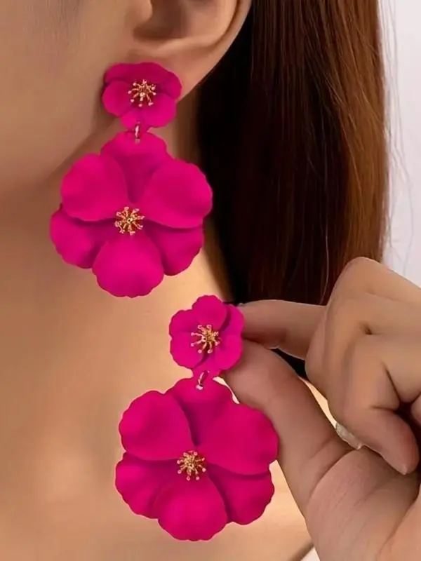 September Laurel 1 Pair Fashionable Simulation Flower Design Dangle Earrings, Casual Jewelry for Women, Trendy Jewelry Gift for Party and Daily Life, Trendy Jewellery Accessories thick studs