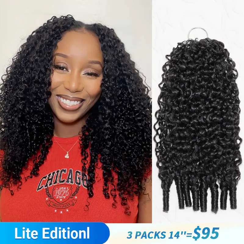 Lite Edition|QVR Curly Miracle Knots Natural Black Feather Crochet Human Hair|Lightweight Crochet Weave Hair Extension