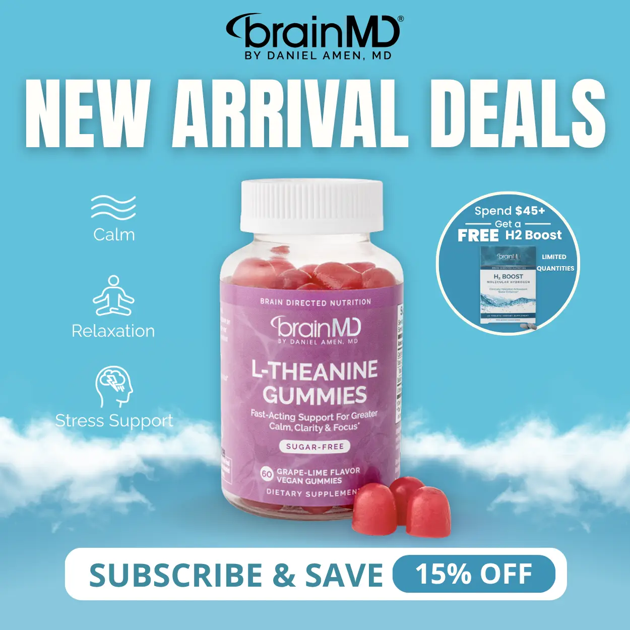 L-Theanine Gummies | BrainMD | 60 Gummies | Stress & Anxiousness Relief | Calm Focus & Restful Sleep Support | L-Theanine