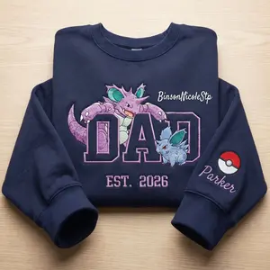 Custom PokaDad Embroidered Shirt,Personalized Anime Characters Sweatshirt,Anime Father's Day Gift,Birthday Gift For Dad, Pocket Beast Hoodie