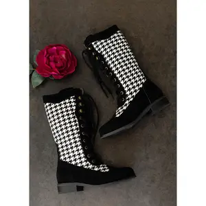 Keiko Tall Boots in Black Houndstooth