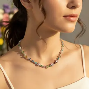 [The best gift]Colorful Rainbow Crystal Necklace Multicolor Chain Necklace for Women Trendy Zirconia Jewelry Sparkly Rhinestone Necklace for Women Unique Christmas Birthday Anniversary Valentine's Day Gifts