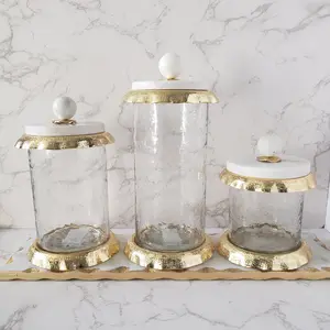 Glass Canister w/ Gold Scalloped Border & Marble Lid