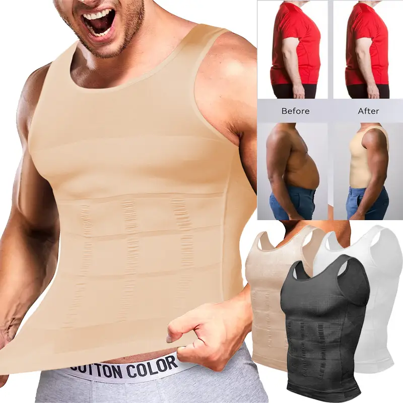 CATTIBOR 1/2 Pack Men Sport Vest Workout Sleeveless Shirts Men Compression Tank Tops Sleeveless Shirt Shapewear Menwear T-shirt Crew Neck Street Shirt