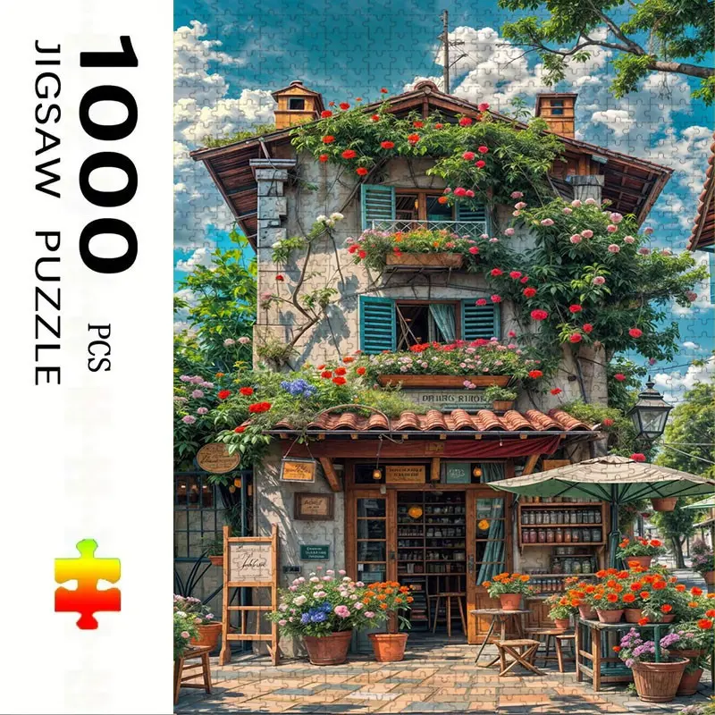 1000 Piece Floral House Puzzle, Large Adult Family Interactive Puzzle Toy, DIY Home Decor Brain Challenge, Holiday Theme, Durable Puzzle