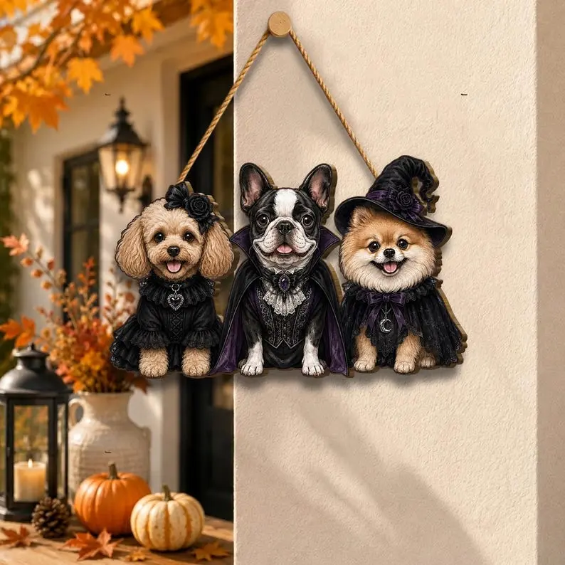 Halloween Dog Door Sign, Gothic Dog Door Decor, Spooky Dog Door Hanger, Halloween Pet Decoration