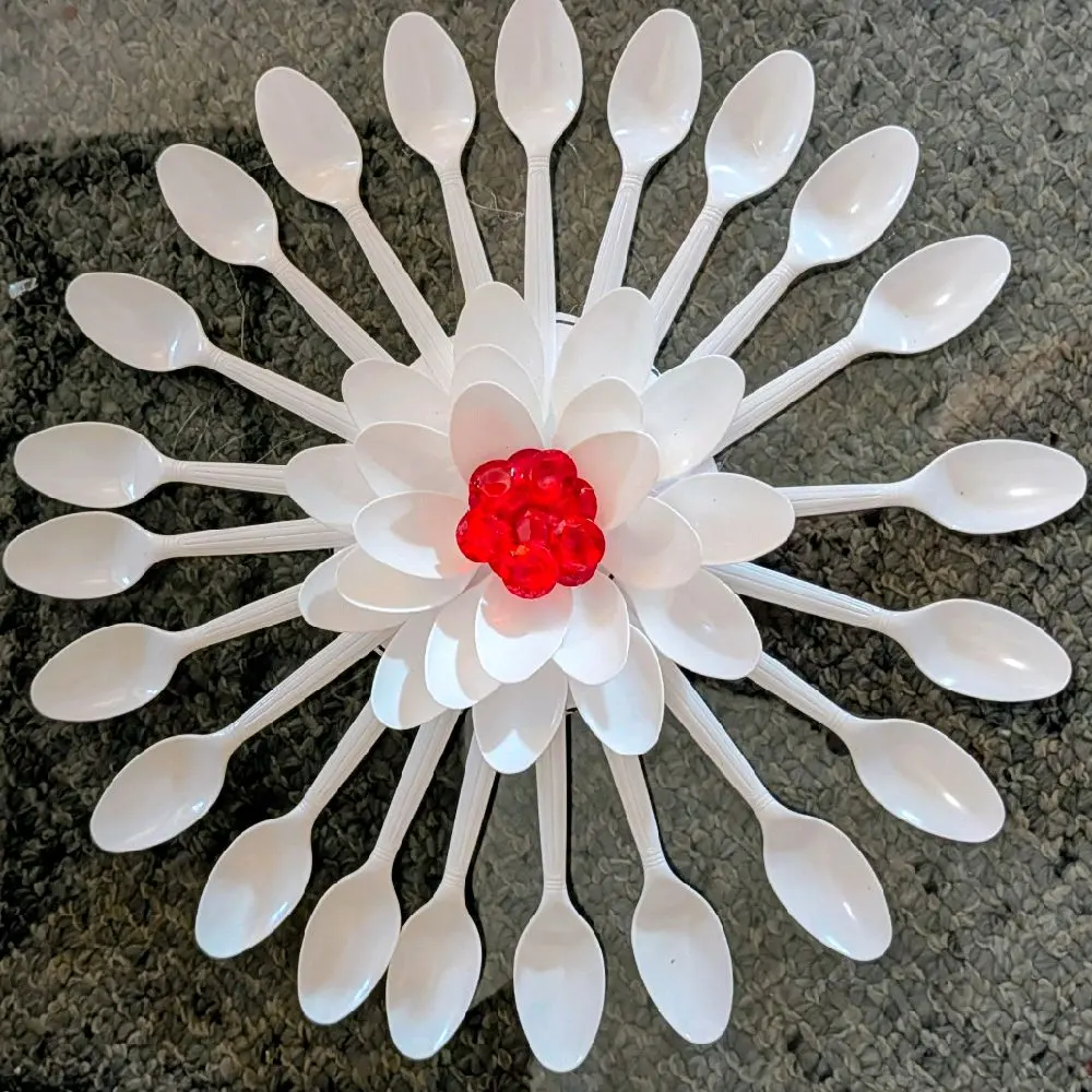 Handmade Plastic Spoon Flower Wall Decor - Whimsical White Lotus 3D Medallion, Customizable with Your Colors, Spoons and Gems (Message Me Today for Orders) - Hanging Modern Home Decor
