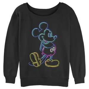 Junior's Mickey & Friends Bright Neon Mickey Mouse Outline Sweatshirt