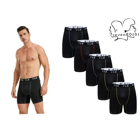 Men's 5-Pack Black Low Waist Boxer Briefs - High-Stretch, Lightweight, Breathable, Soft, Moisture-Wicking Fabric Trunks with Boy Shorts Style, Activewear for Active Men