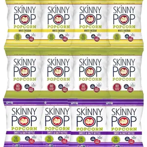 Skinny Pop Variety 12-Pack, Sweet & Salty Kettle, White Cheddar, Original, 12-0.5/0.8 oz Individual Bags