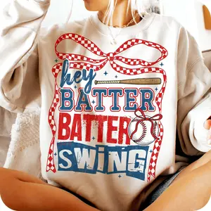[Sale off up to 50%] Retro Baseball Batter Batter Swing Sweatshirt, Checkered Baseball Coquette, Game Day Baseball Coquette Shirt, Baseball Mom, streetwear graphic tee