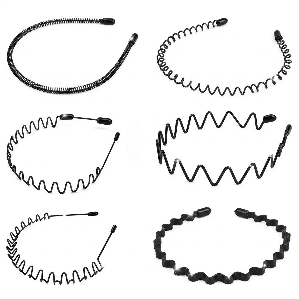 Women's 6-Count Elastic Headbands Set - Metal Body Wave-Zig Zag Training Headbands with Comb, Textured Twist Design, Sports Hair Accessory, Ideal Gift, Body Wave Headband,summerwins