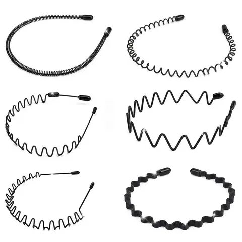 Women's 6-Count Adjustable Elastic Headband Set - Metal Zig Zag, Textured Twist Designs with Comb, Waterproof 14x12 cm Casual Sports Styling Headbands, Female Adult Accessories, Hair Tools, Ideal Gift