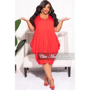 Final Sale Plus Size Sleeveless Bubble Dress in Red