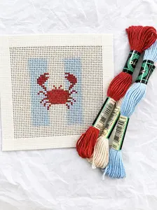 Crab Beginner Needlepoint Kit – Striped crab, Hand-Painted 13 Mesh Canvas, Everything You Need