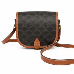 Pre-owned Celine Triomphe Canvas Folco Saddle Crossbody Bag D0284