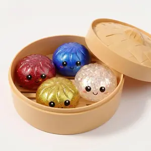 Giant Glitter Dumpling Squishy, Cute Anxiety Relief Fidget Toy, Soft Maltose Squeeze Decompression Toy for Adults, Comes with Steamer Box, Blind Box Style
