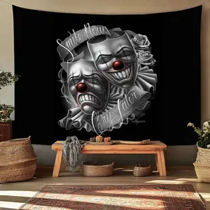 Bohemian Style Wall Hanging Tapestry, Funny Tapestry, Smiley Face Sad Face Mask Theme Decorative Rug for Living Room Bedroom Dormitory Decoration, Home Bedroom Decor