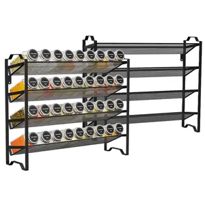 Simple Trending 2-Pack 4 Tier Spice Rack Organizer,Stackable Kitchen Counter Shelves,for Cabinet, Countertop, Pantry, Door or Wall Mount, Metal Mesh, (Jars not Included), Black