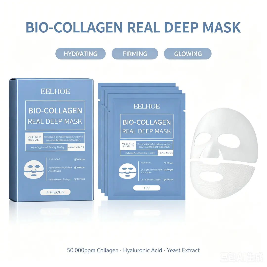 Collagen Hydrating Facial Mask, Deep Moisturizing for Dry Skin, Glowing Overnight Skincare, 4 Pieces Hydrate Moisturizer Moisture korean foil perfumed turmeric