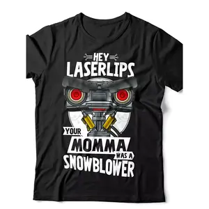 Hey Laser Lips Youngsters Robot Graphic T Shirt Your Momma Was a Snowblower Slogan Soft Breathable Oversized Tee Men's Casual Humor Shirt All Season Machine Wash Black Comedy Clothing