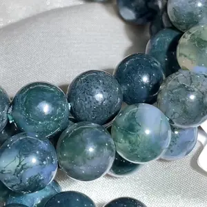 Moss Agate 10mm bracelet beads