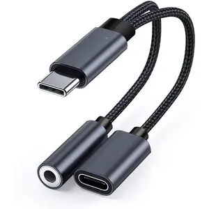 USB Type C to 3.5mm Headphone and Charger Adapter, 2-in-1 USB C to Aux Audio Jack Hi-Res DAC and   Dongle  Compatible with  16/15 Pro Max,Galaxy S25 S24 Ultra (Grey)