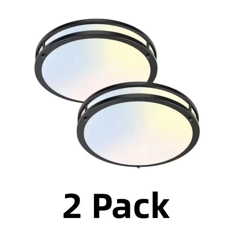 2-Pack 13-Inch 36W Plastic Dimmable Recessed LED Ceiling Lights - Black Minimalist Flush Mount, 5-Color Selectable, Easy-Install Indoor Lighting for Bedroom, Porch, Restaurants, Home Improvement