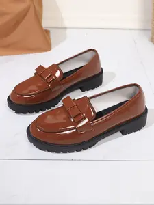 Women's Elegant Fashion Shiny Leather Loafers, Stylish Slip-On Shoes for Women, Comfortable Casual Footwear for Daily Wear, Commuter Shoes, Pu Leather Loafers