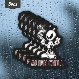 5Pcs Alien Chill "Alien Chill" Waterproof Vinyl Sticker, Self-Adhesive Single-Use Decal, Suitable For Water Bottles, Laptops, Skateboards, Ideal For Alien Lover, Chill Vibe And Edgy Humor Enthusiasts