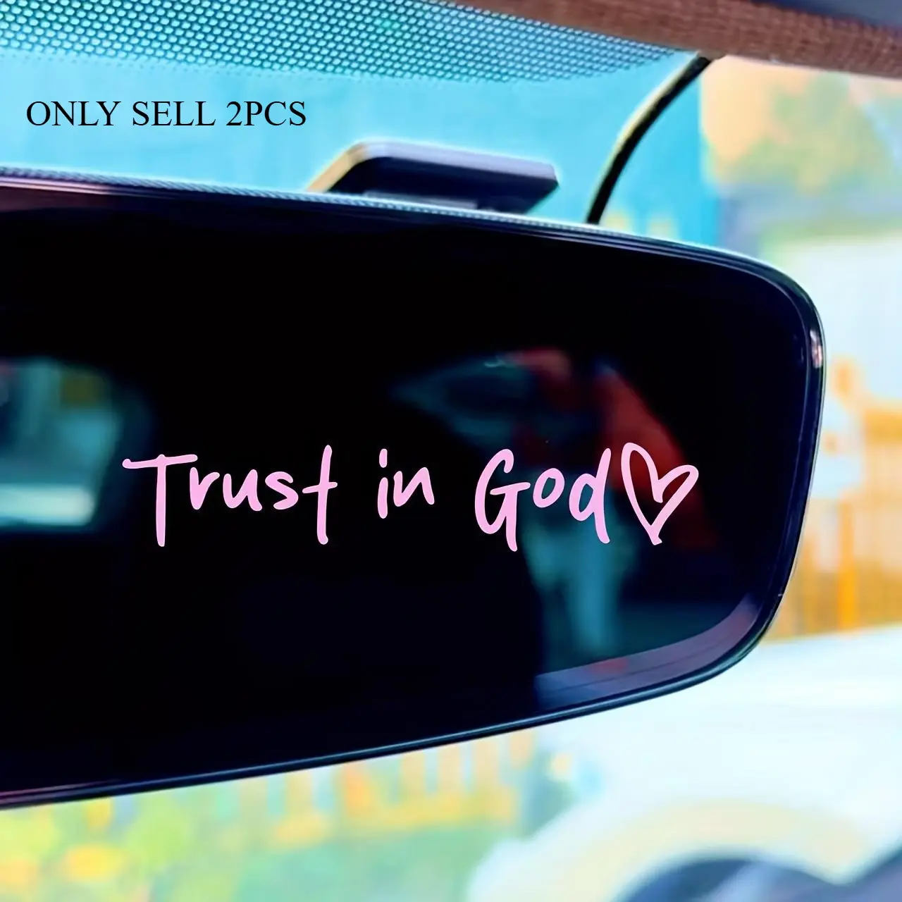 2PCS/SET Pink Handwritten Trust in God + Heart Slogan Minimalist Faith Decorative Sticker For Car Door/Laptop, Car Stickers, Minimalist Healing Car Accessories