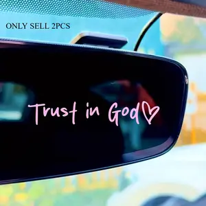 2PCS/SET "Pink Handwritten Trust in God + Heart Slogan" Minimalist Faith Decorative Sticker For Car Door/Laptop Sticker For Cars Minimalist Healing Goodie Adds Sleek Gentle Assured Texture Top For Minimalist Faith Healing Style Fans Car Accessories