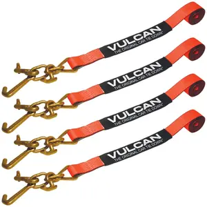 VULCAN Car Tie Down Strap Only - RTJ Hooks - 96 Inch - 4 Pack- PROSeries - 3,300 Pound Safe Working Load
