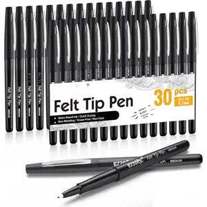 Black Felt Tip Pens, 30 Pack, 0.7mm  Medium Fine Point, Felt Tip Markers For Writing, Journal, Planner Coloring, Note Taking, Drawing, Art, School