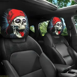 2-Pack Hip Hop Skull Car Headrest Covers – Universal Fit, Easy Installation, Neck Comfort Protector, Car Interior Accessories