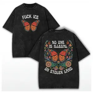 🦋100% Cotton Washed Fck ICE Tee, No One Is Illegal On Stolen Land, Retro Anti Maga Pro Immigration Tee, Social Justice Human Rights Activist Gift