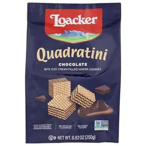 Loacker Quadratini Chocolate Wafer Cookies - 30% Less Sugar - Premium Crispy Bite Size Wafers with Chocolate Cream Filling - Resealable Family Pack - NON-GMO - Fine Flavor Cocoa from our Sustainable Farming Program - LARGE Snack Bag 250g/8.82oz