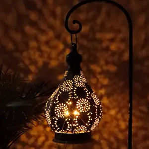 Moroccan Style Vintage Lantern Metal Table Lamp Battery Powered 11.5" Tall Cordless Lamp Desk Lamp with Edison Bulb for Living Room Bedroom Weddings Parties Garden Lounge Outdoor Indoor