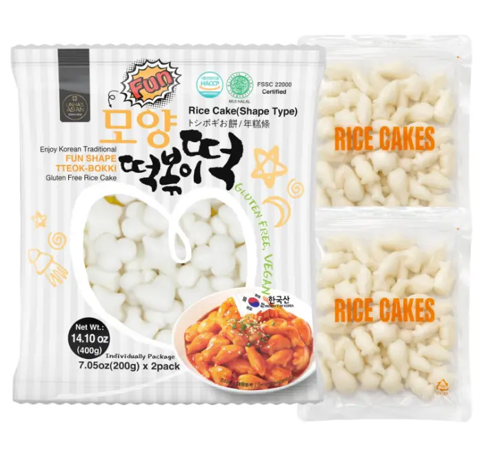 Unha's Fun Shaped Korean Tteokbokki Rice Cakes, 14.10 oz, 2 Pouches | fun shaped chewy tteok for tteokbokki snacks