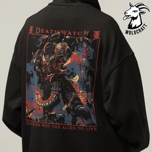 Deathwatch Wargame Hoodie, Unisex Cotton Hooded Top, Space Marine Fan Clothing, Alien Purge Graphic Design