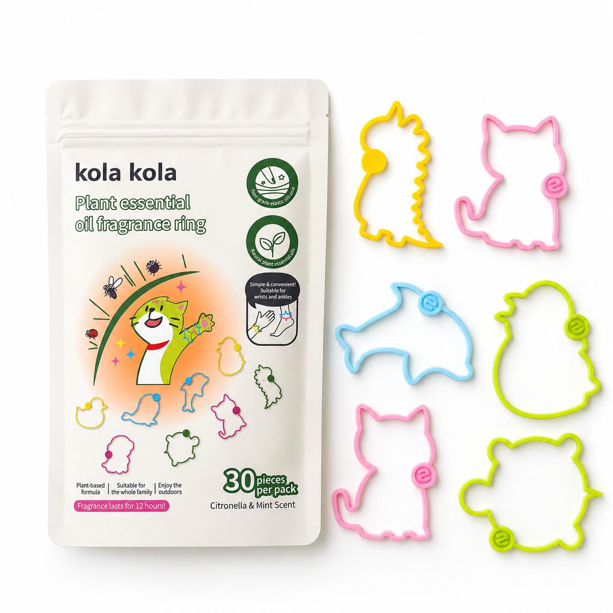 Kola Kola mosquito repellent bracelets, made with natural plant essential oils - 30 bracelets per pack, suitable for adults and children, made of silicone, for outdoor travel protection.